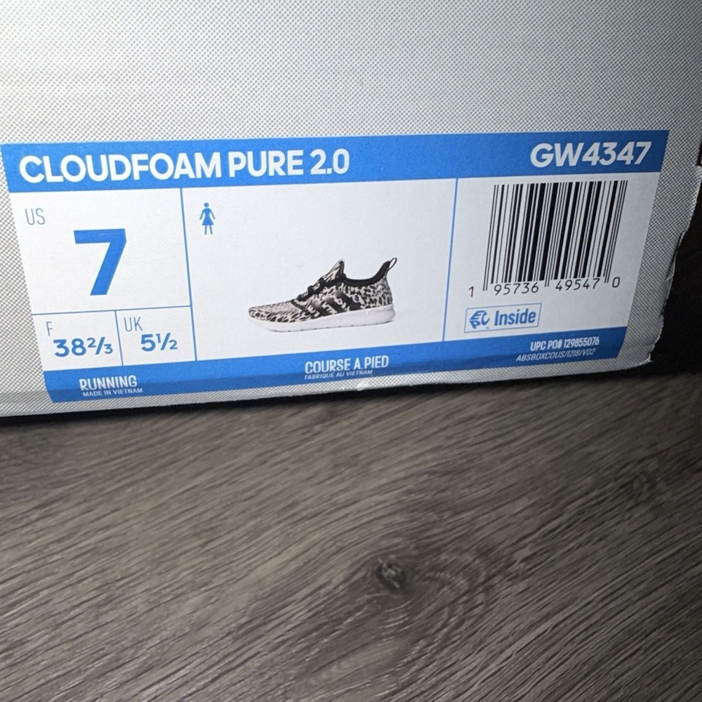 Adidas Cloudfoam Pure 2.0 Women Shoes Black Leopard Sneaker GW4347 Size 7 NEW - Picture 3 of 5